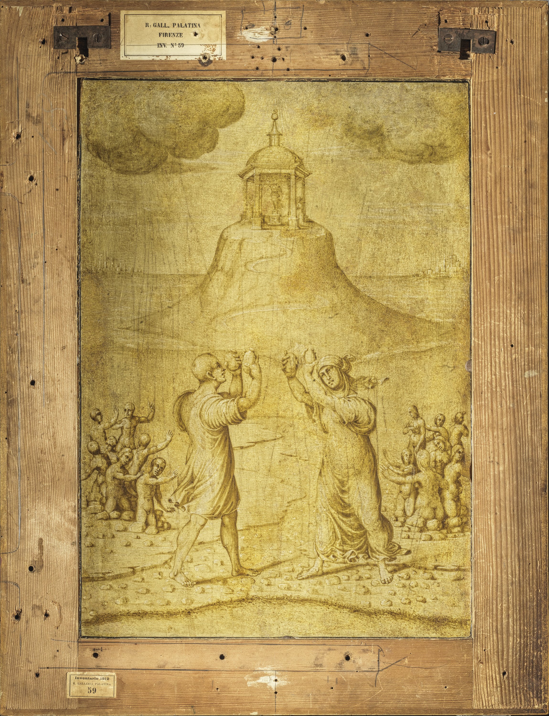 Deucalione e Pirra fanno rinascere l'umanità (dipinto) di Maestro di Serumido (primo quarto XV)