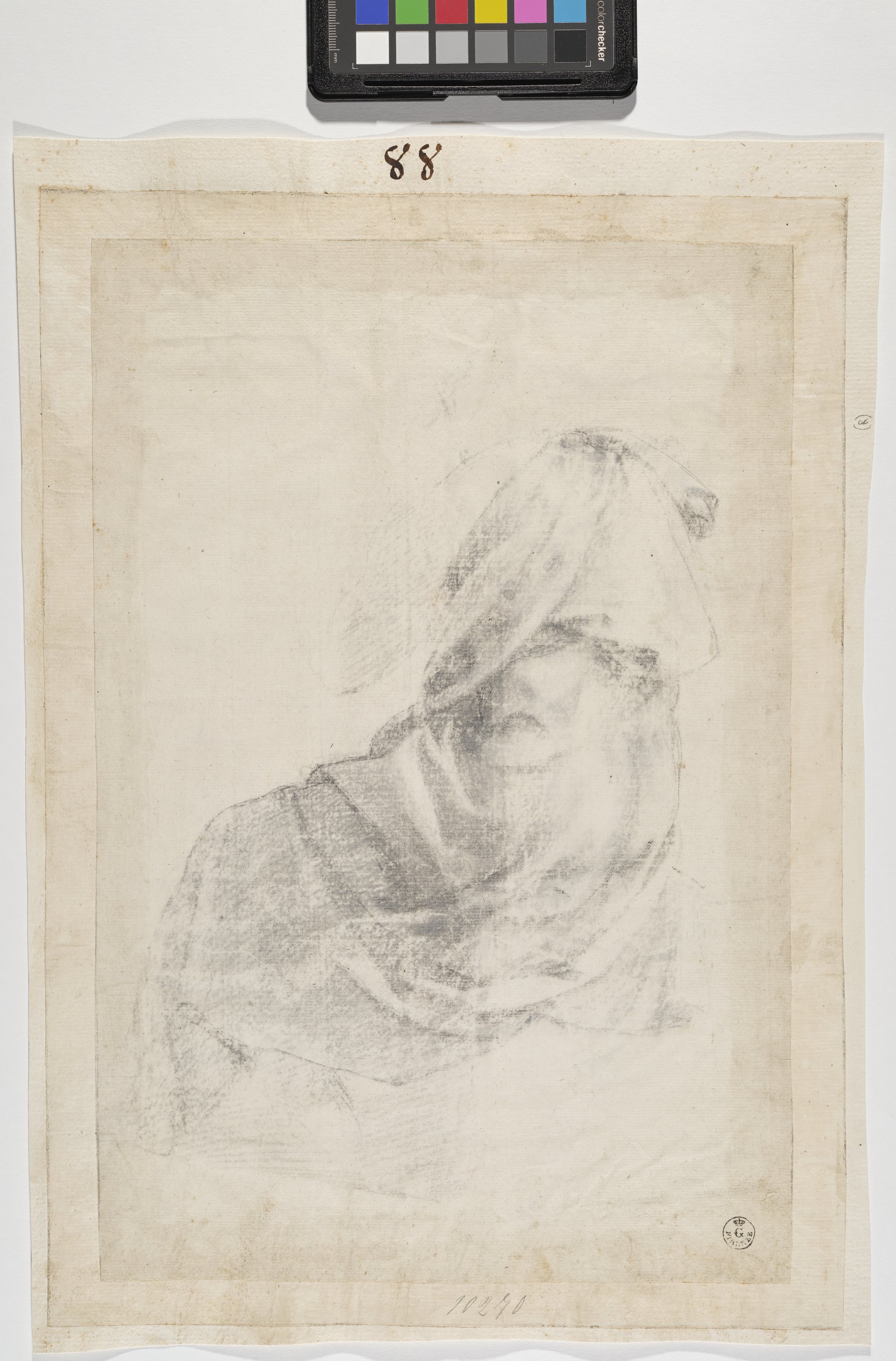 Studio di panneggio per figura seduta di profilo (disegno) di Allori Alessandro (cerchia) (metà/ metà XVI/XVII)