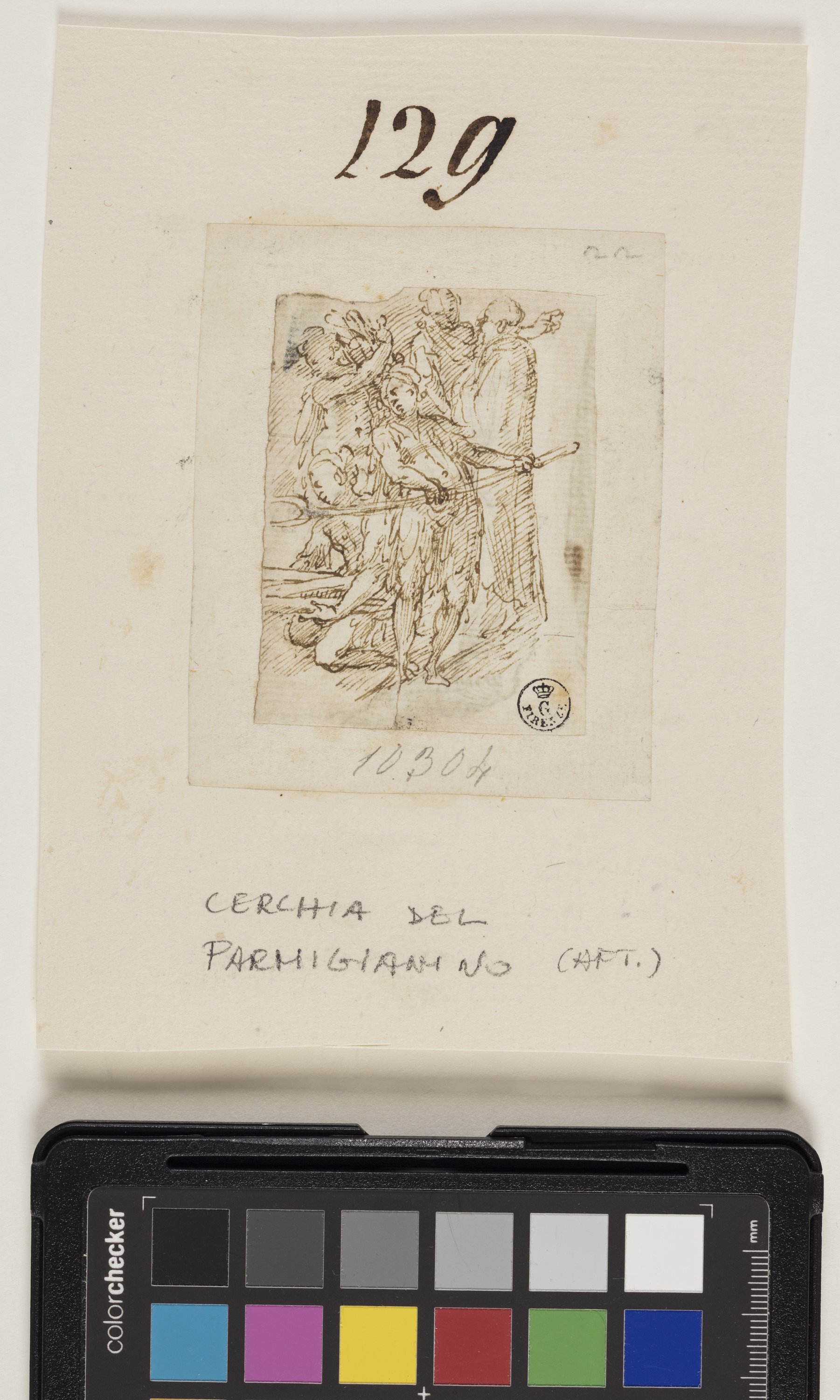 Schizzo di cinque figure maschili variamente atteggiate (disegno) di Mazzola Francesco detto Parmigianino (maniera) (seconda metà XVI)
