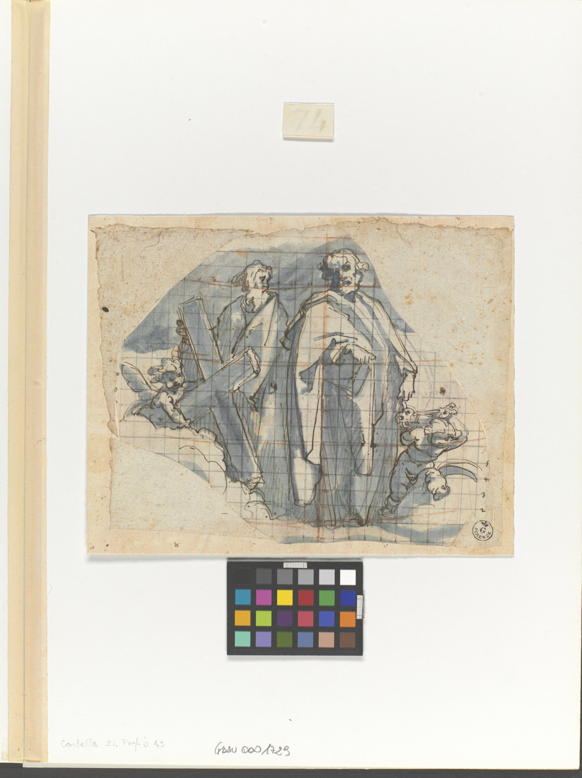 Sant'Andrea, San Pietro e due putti (disegno) di Cardi Ludovico detto Cigoli (primo quarto XVII)