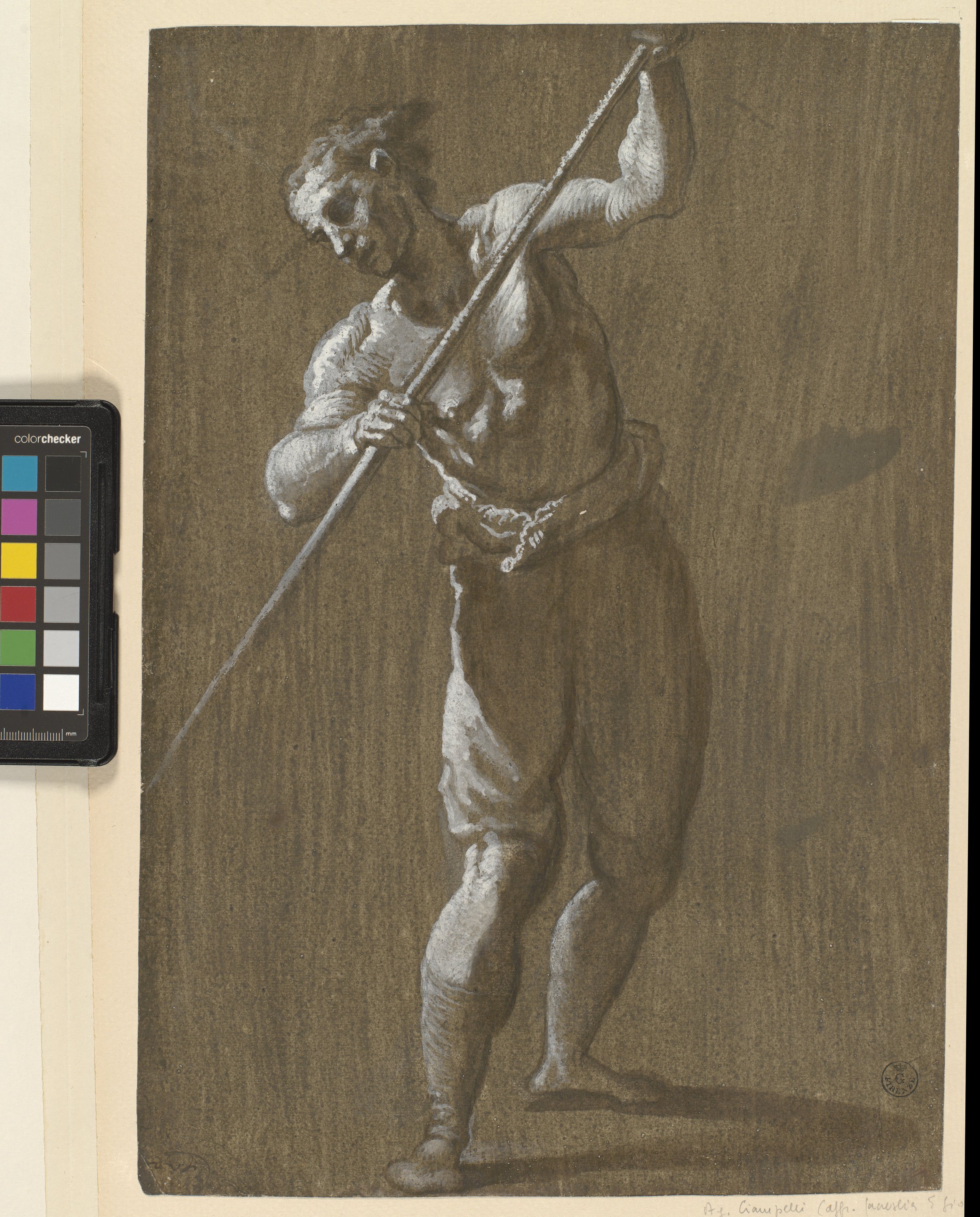 FIgura maschile a dorso nudo, in piedi, con un ramo in mano (disegno) di Cardi Ludovico detto Cigoli (inizio XVII)