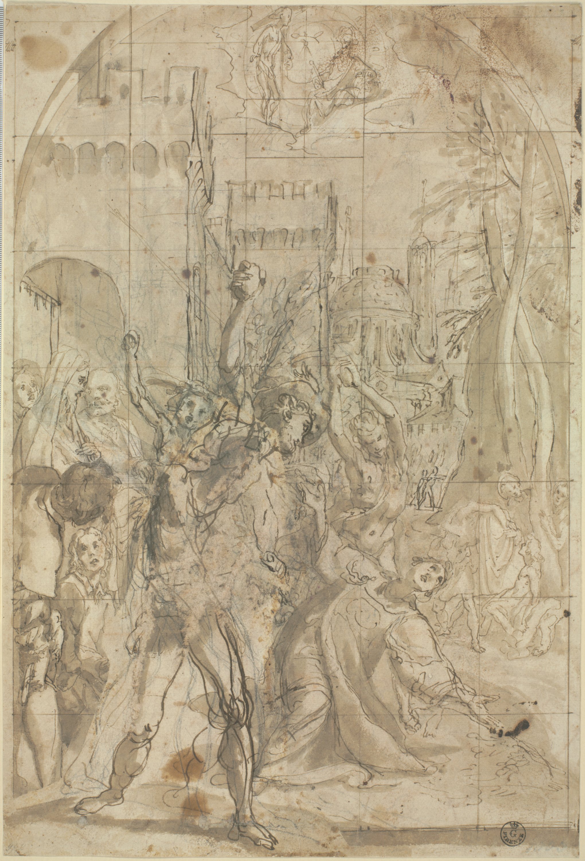 lapidazione di Santo Stefano (r.), lapidazione di Santo Stefano (v.) (disegno) di Cardi Ludovico detto Cigoli (ultimo quarto XVI)