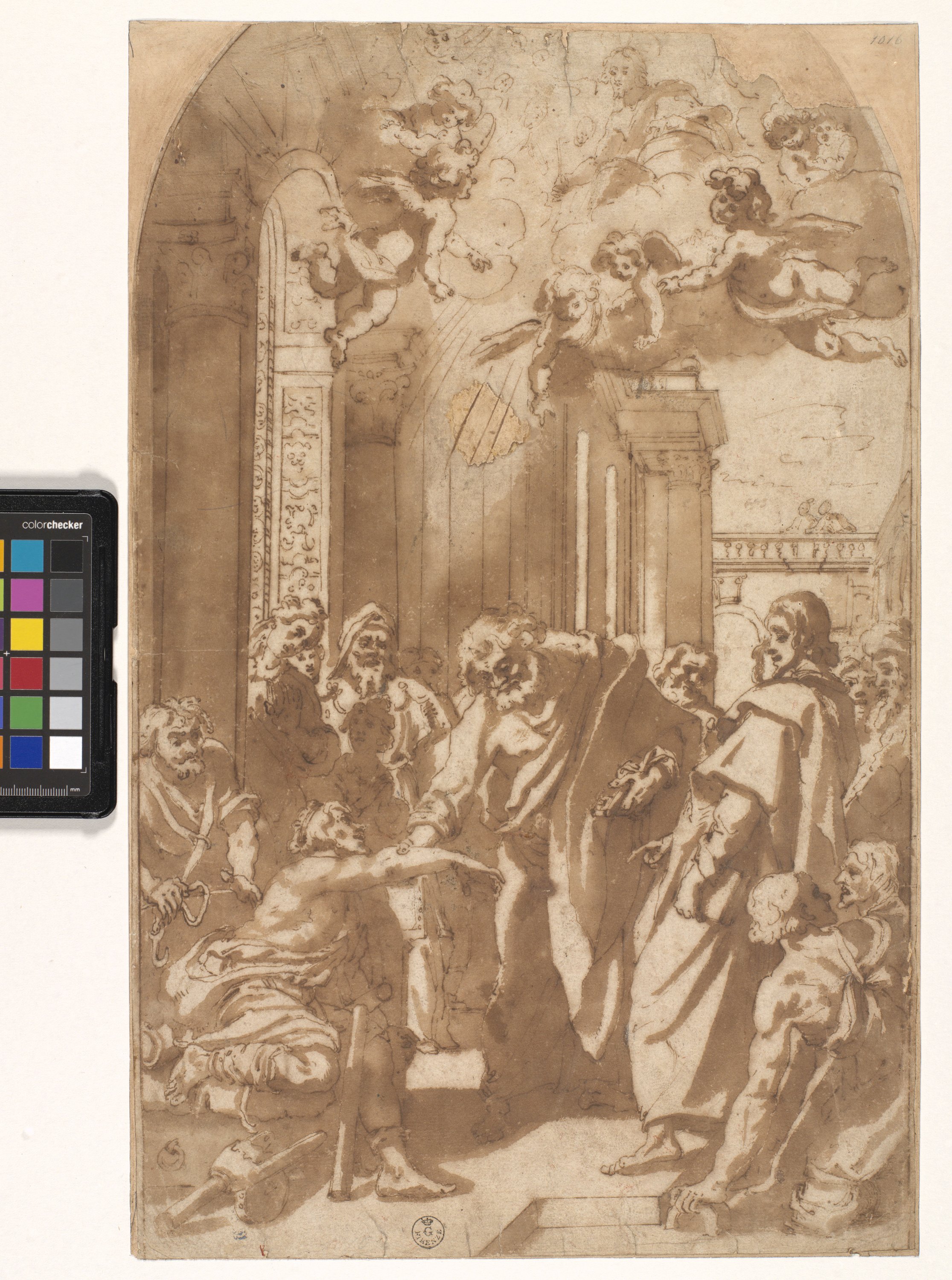 San Pietro guarisce lo storpio con accanto San Giovanni Evangelista (disegno) di Cardi Ludovico detto Cigoli (fine/ inizio XVI/ XVII)