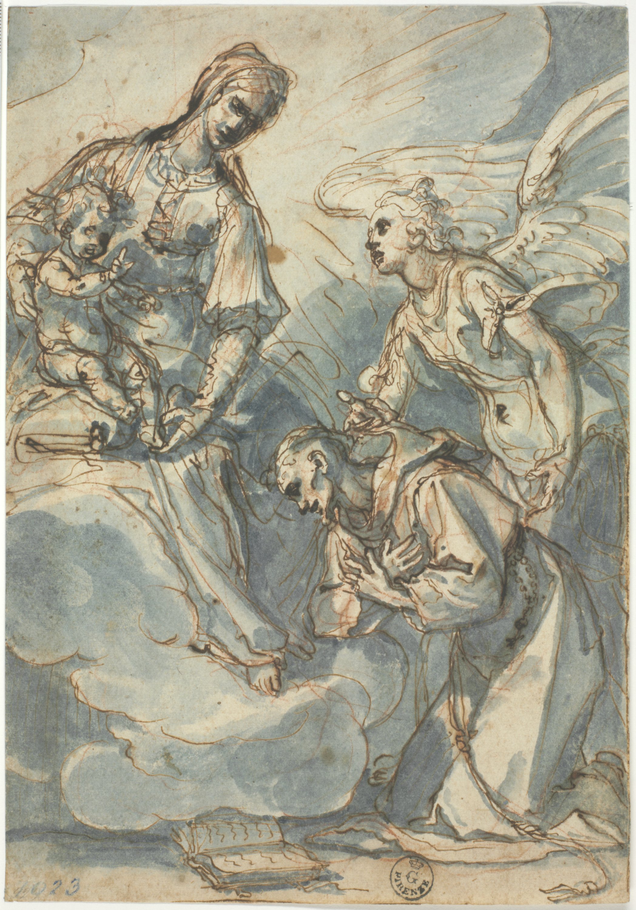 Madonna col Bambino, San Francesco e un angelo (disegno) di Cardi Ludovico detto Cigoli (fine/ inizio XVI/ XVII)