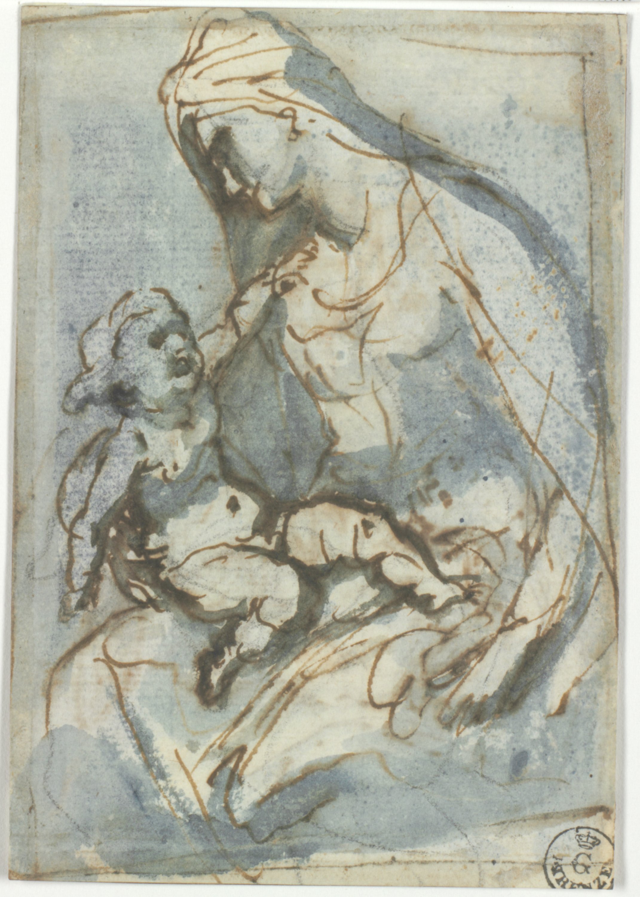 Madonna con Bambino sulle ginocchia (r.), Madonna in atto di allattare il Bambino (v.) (disegno) di Cardi Ludovico detto Cigoli (fine/ inizio XVI/ XVII)