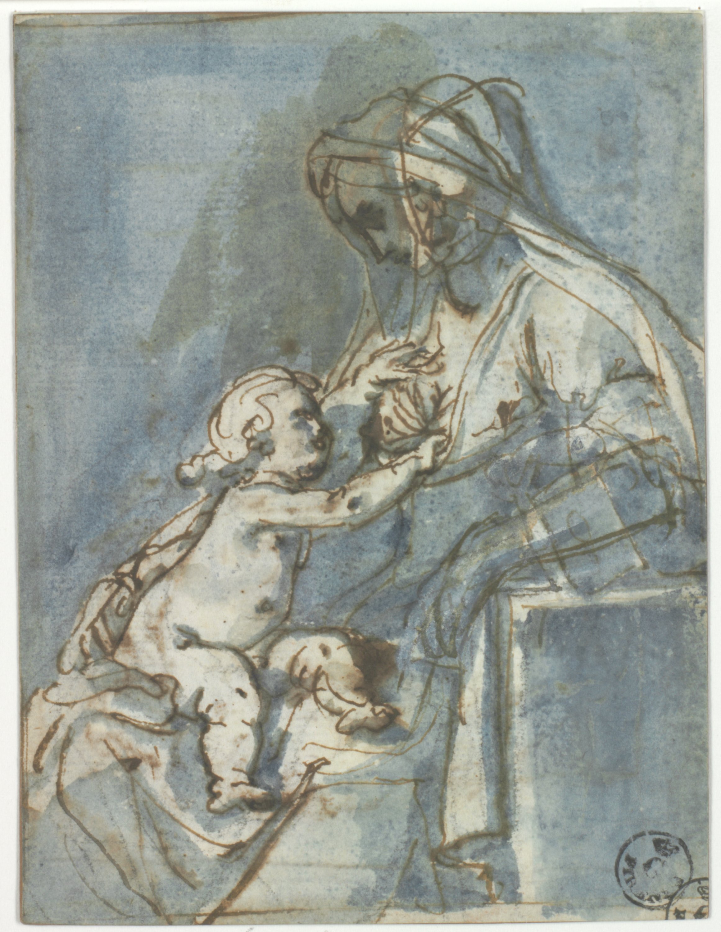 Madonna che allatta il Bambino, volto a sinistra (r.), Madonna che allatta il Bambino, vista di fronte (v.) (disegno) di Cardi Ludovico detto Cigoli (fine/ inizio XVI/ XVII)