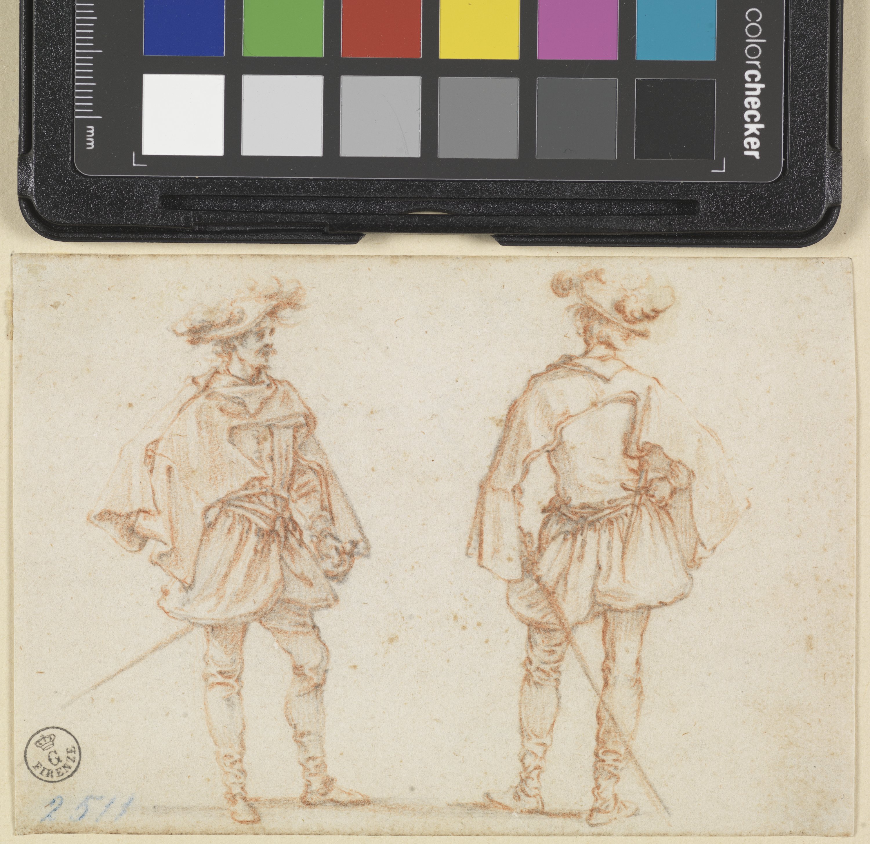 due studi di gentiluomo con cappello piumato (disegno) di Callot Jacques (XVII)