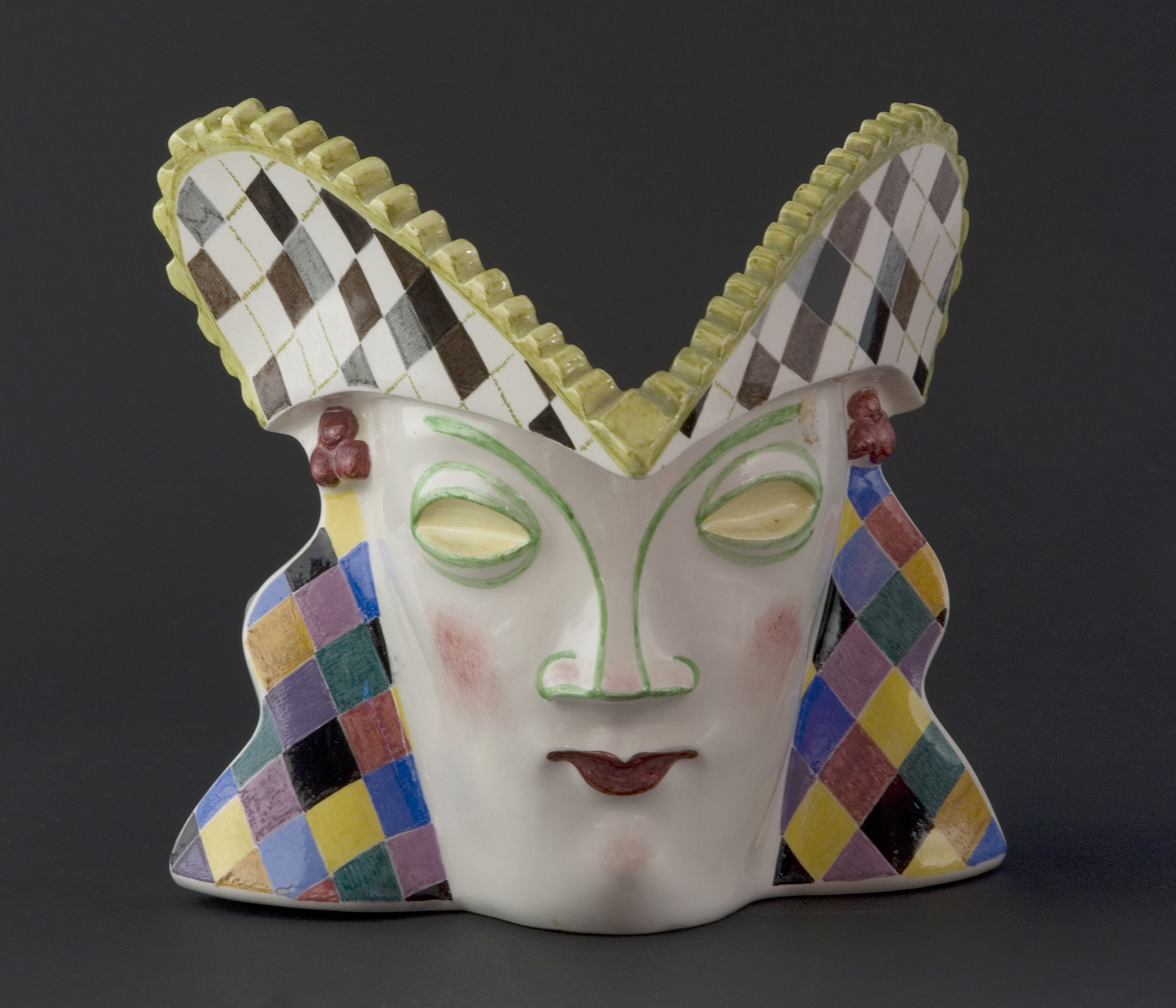 Maschera Arlecchino, maschera di Arlecchino (posacenere) di Sturani Mario, Fabbrica Lenci (anni venti sec. XX)
