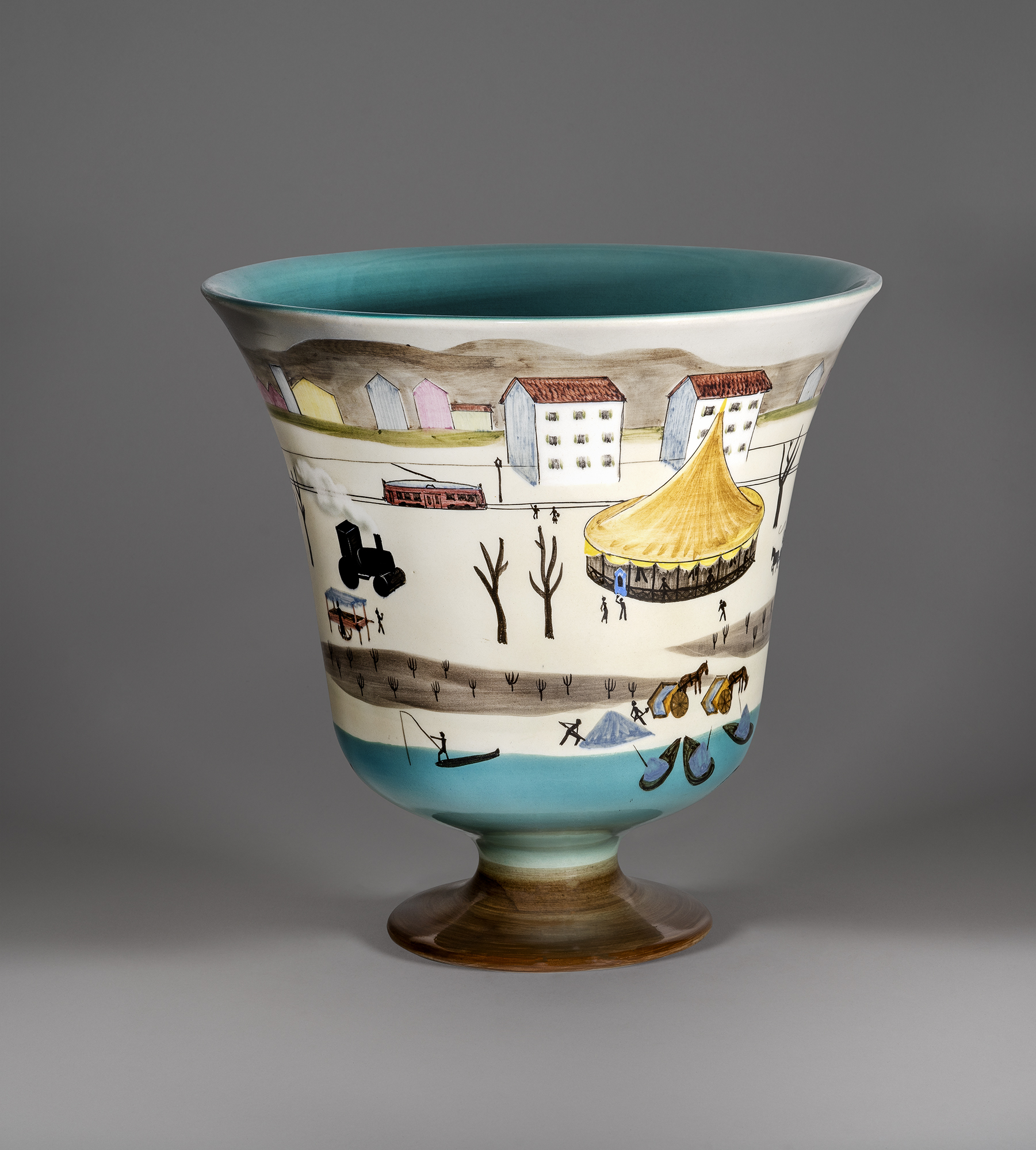 Vaso Paesaggio, veduta urbana (vaso) di Fabbrica Lenci, Sturani Mario (anni venti sec. XX)