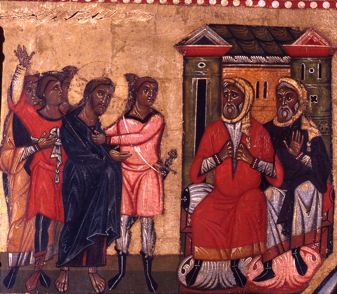 Cristo davanti a Anna e Caifa (dipinto) di Maestro del Crocifisso n. 434 degli Uffizi (metà sec. XIII)
