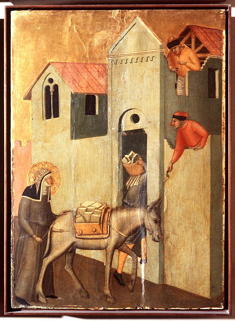 beata Umiltà porta i mattoni raccolti per costruire il convento (scomparto di polittico) di Lorenzetti Pietro (sec. XIV)