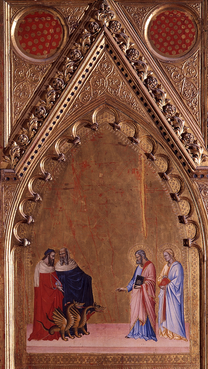 San Matteo ammansisce i due draghi di Vadabar (scomparto di trittico) di Andrea di Cione detto Andrea Orcagna (sec. XIV)