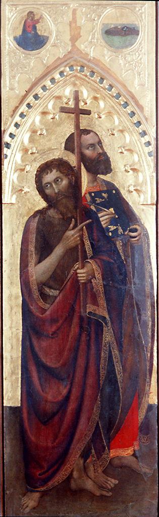 San Giovanni Battista, San Luca, separazione della terra dalle acque, creazione delle piante (scomparto di polittico) di Giovanni da Milano (sec. XIV)