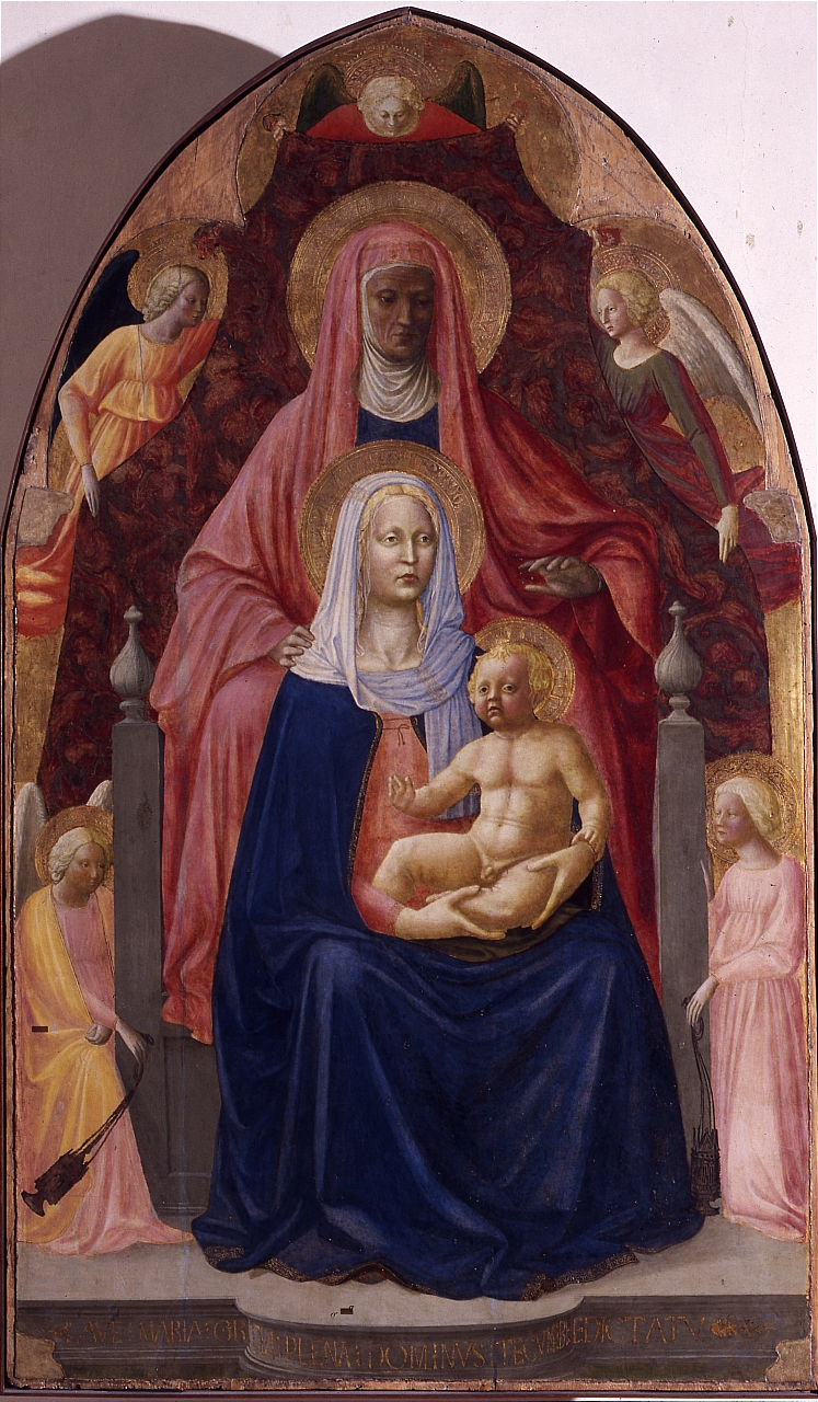 Madonna con Bambino, Sant'Anna, angeli (dipinto) di Masaccio, Masolino da Panicale (sec. XV)