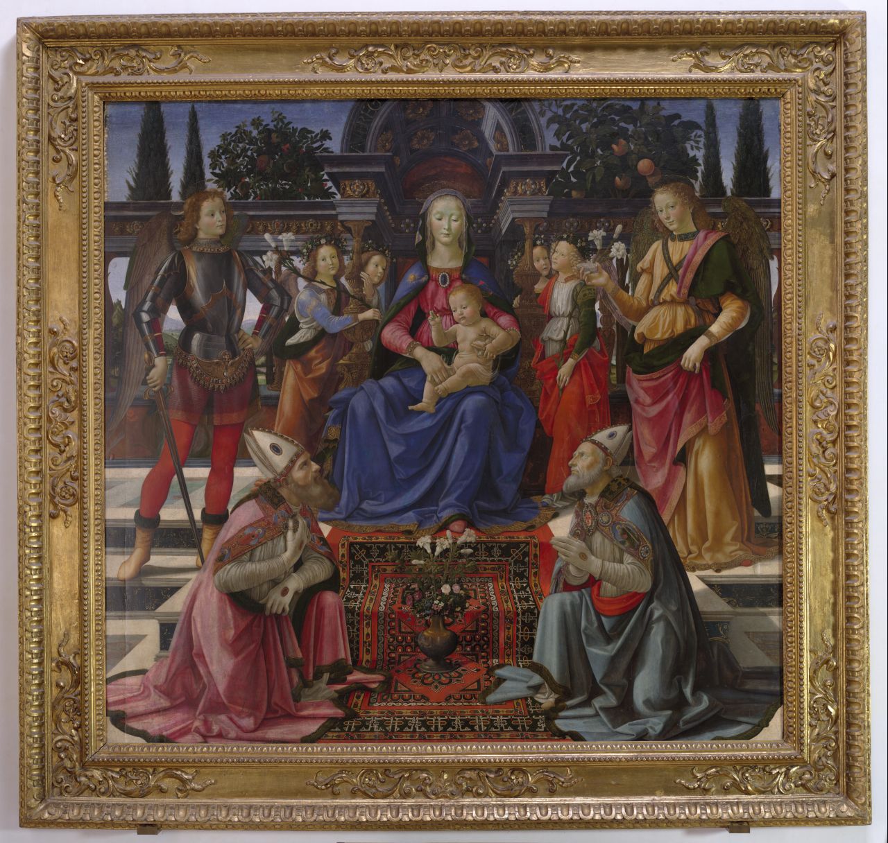 Madonna con Bambino, Santo vescovo, San Zanobi, San Michele arcangelo, San Raffaele arcangelo (dipinto) di Bigordi Domenico detto Domenico Ghirlandaio (sec. XV)