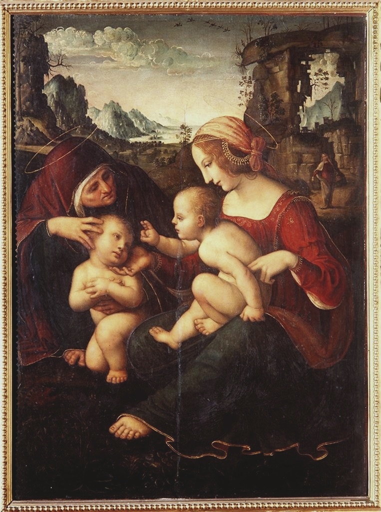 Madonna con Bambino, San Giovannino e Sant'Anna (dipinto) di Alfani Domenico (prima metà sec. XVI)
