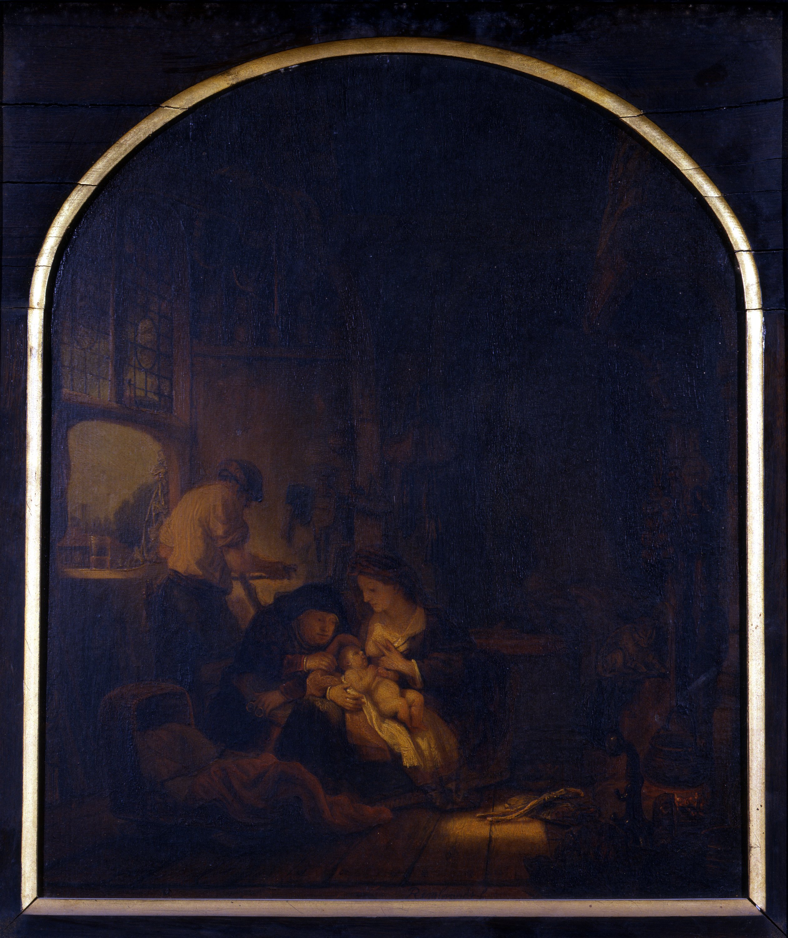 Sacra famiglia 'del falegname', Sacra Famiglia in un interno (dipinto) di Rembrandt Harmenszoon van Rijn (bottega) (seconda metà sec. XVII)