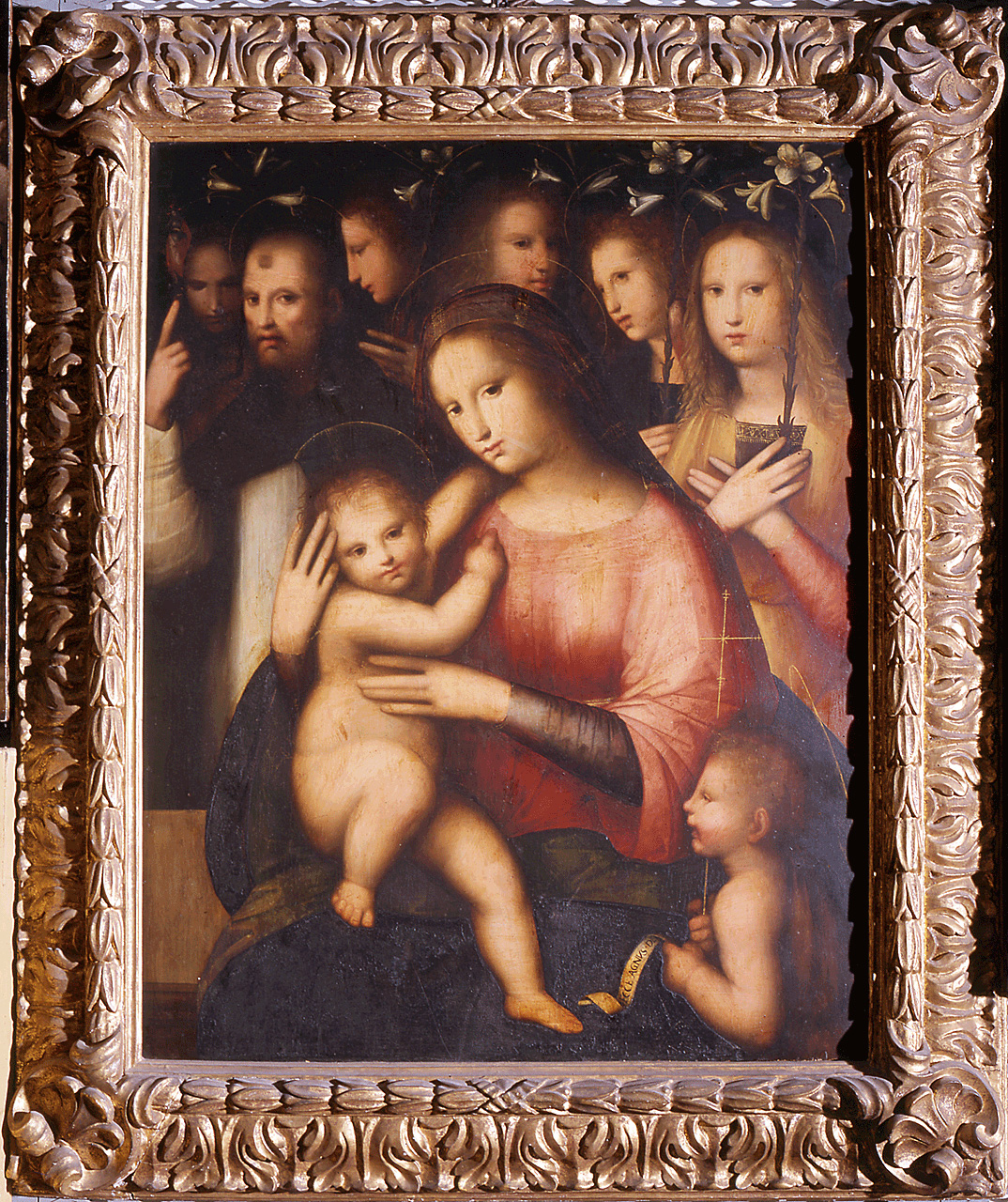 Madonna con Bambino, angeli, San Giovannino, San Domenico (dipinto) di Piccinelli Brescianino Andrea detto Andrea del Brescianino (inizio sec. XVI)