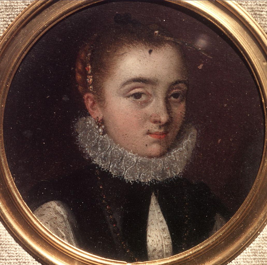 ritratto di giovane donna (miniatura) - ambito italiano (ultimo quarto sec. XVI)