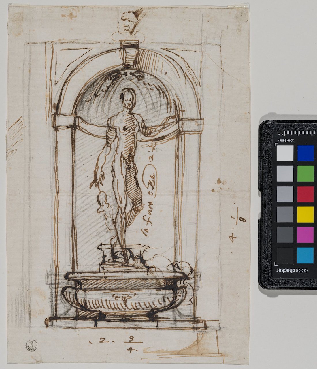 Schizzo di nicchia con scultura (disegno) di Buontalenti Bernardo (XVI)