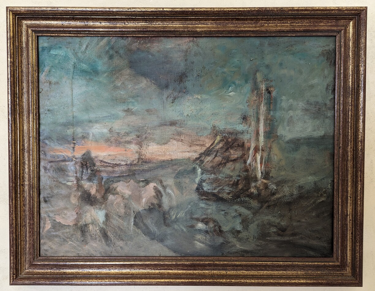 Paesaggio con figura (Pastore con gregge), paesaggio con figura (dipinto) di Manca Pietro Antonio (metà XX)