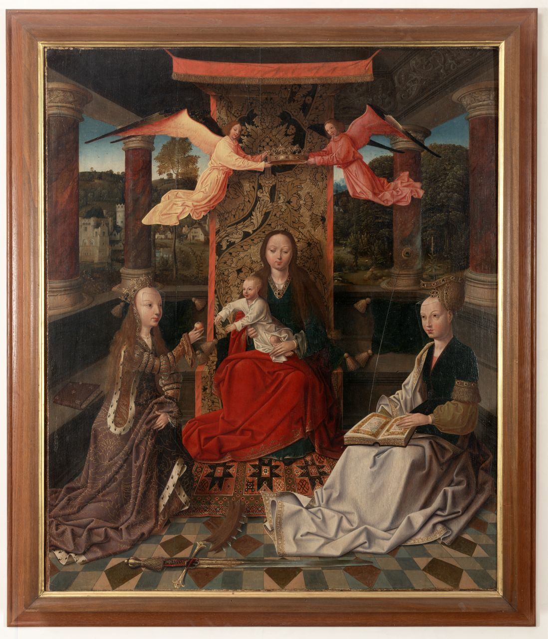 Madonna con Bambino in trono con Santa Caterina d'Alessandria e Santa Barbara (dipinto) di Maestro di Hoogstraeten (sec. XVI)