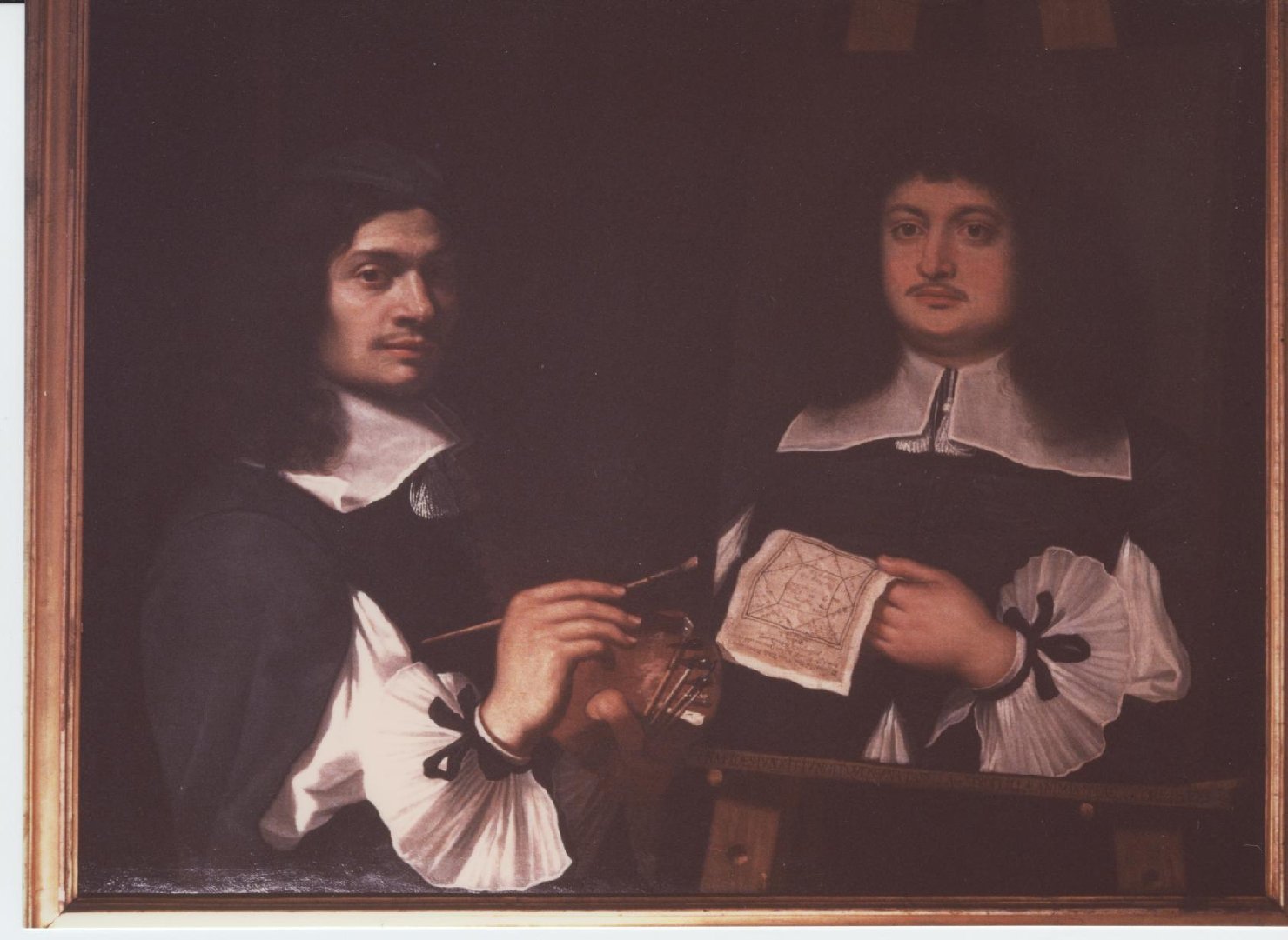 Benedetto Gennari in atto di dipingere un suo amico, doppio ritratto (dipinto) di Gennari Benedetto il Giovane (sec. XVII)