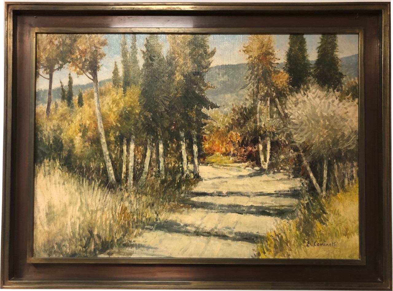 Boschetto a Varazze, Paesaggio (dipinto) di Cominetti, Ernesto (XX secolo)