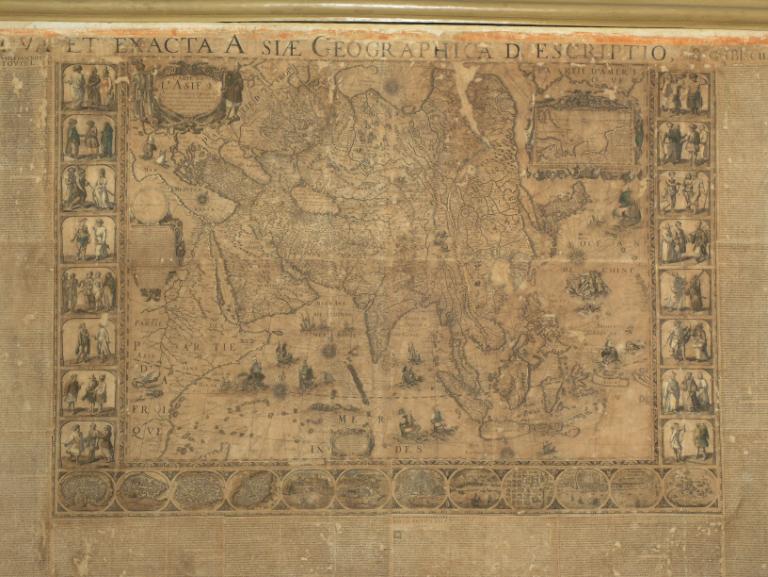 cartiglio con dettaglio geografico della calotta polare artica (stampa colorata a mano, elemento d'insieme) di Blaeu Willelm Janszoon (cerchia) (sec. XVII)