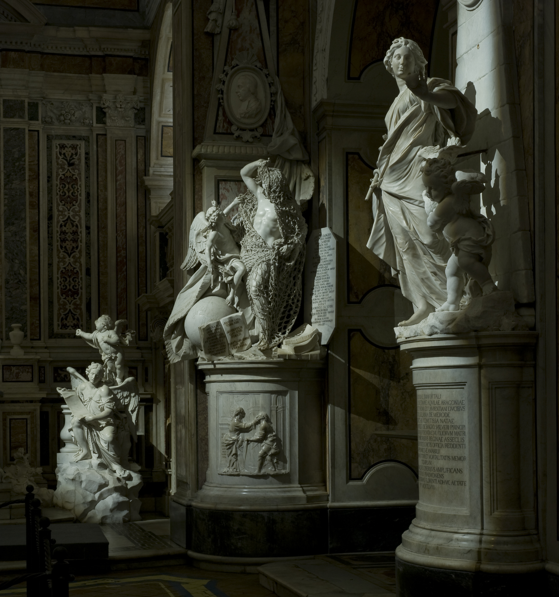 Napoli - Cappella Sansevero - Interno - Statue - Sincerità - Disinganno - Angelo (fotografia digitale) di Velo, Massimo (primo quarto XXI)