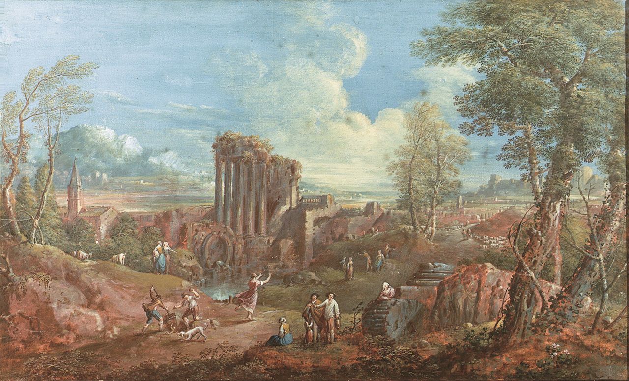 Paesaggio ideale con rovine (dipinto) di Raggi Maria Luigia (ultimo quarto XVIII)