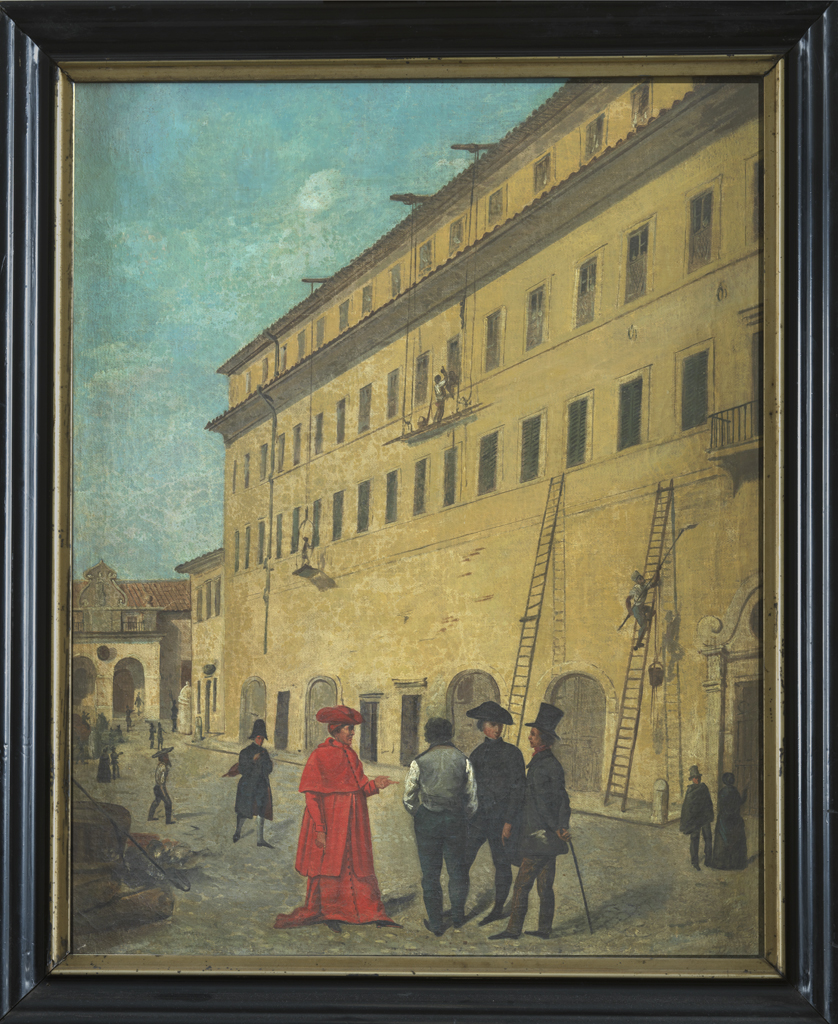 Veduta dell’Ospizio di San Michele verso il porto di Ripa Grande (dipinto, serie) - ambito romano (sec.XIX)