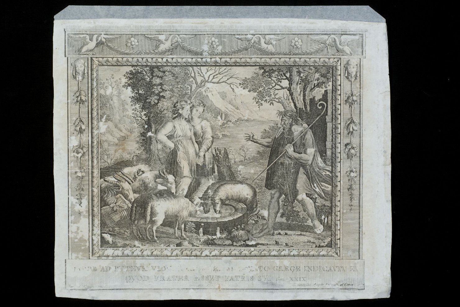 Giacobbe e Rachele al pozzo (stampa) di Sanzio, Raffaello (bottega), Alessandri, Innocente (sec. XVIII)