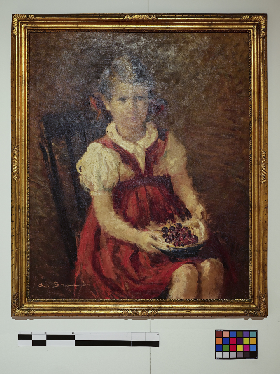 Bimba con ciliegia, Ritratto di bambina (dipinto, opera isolata) di Angelo Brando - ambito Italia meridionale (anni quaranta XX)