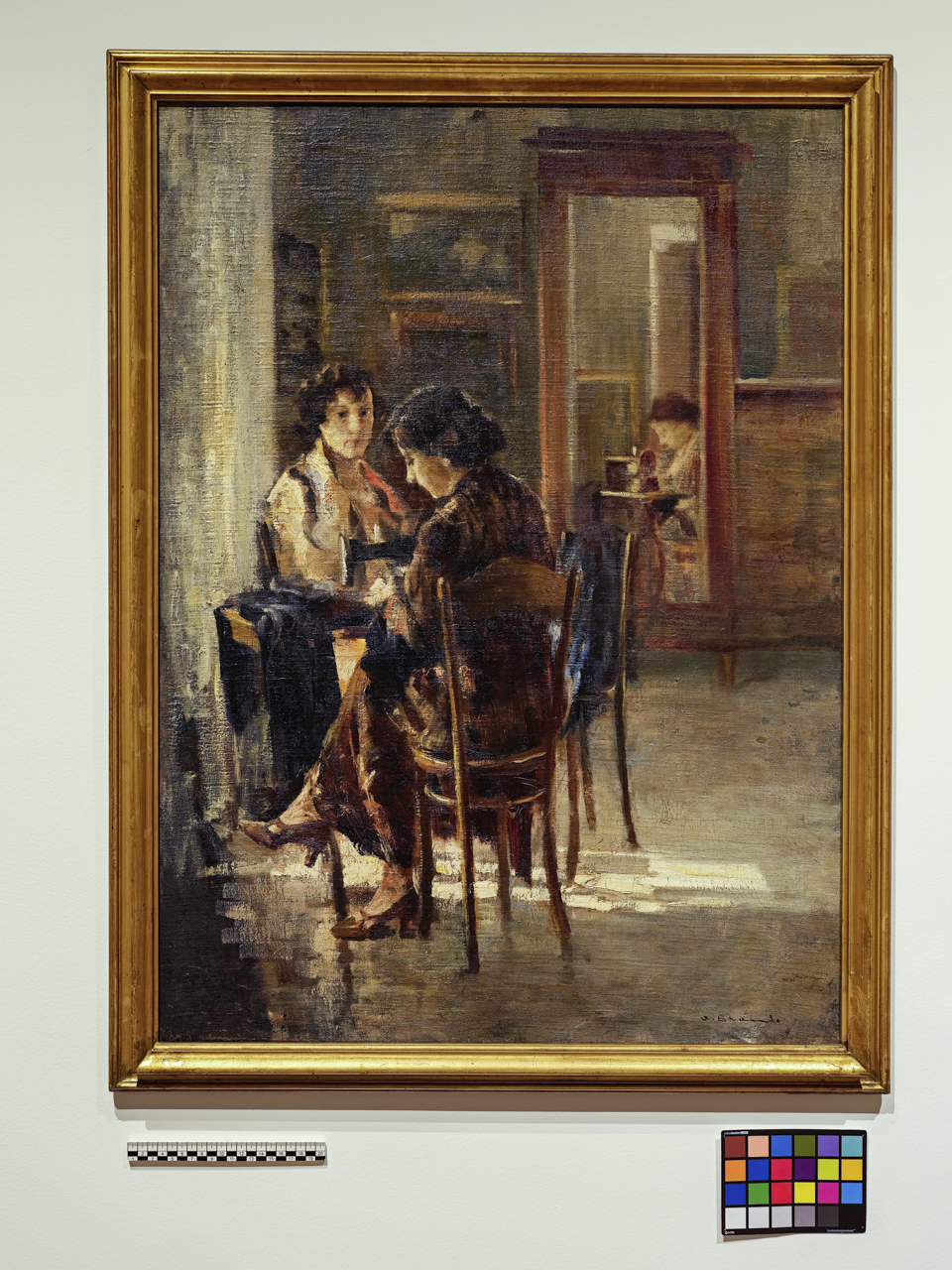 Cucito in famiglia, Scena di interno (dipinto, opera isolata) di Angelo Brando - ambito Italia meridionale (anni trenta XX)