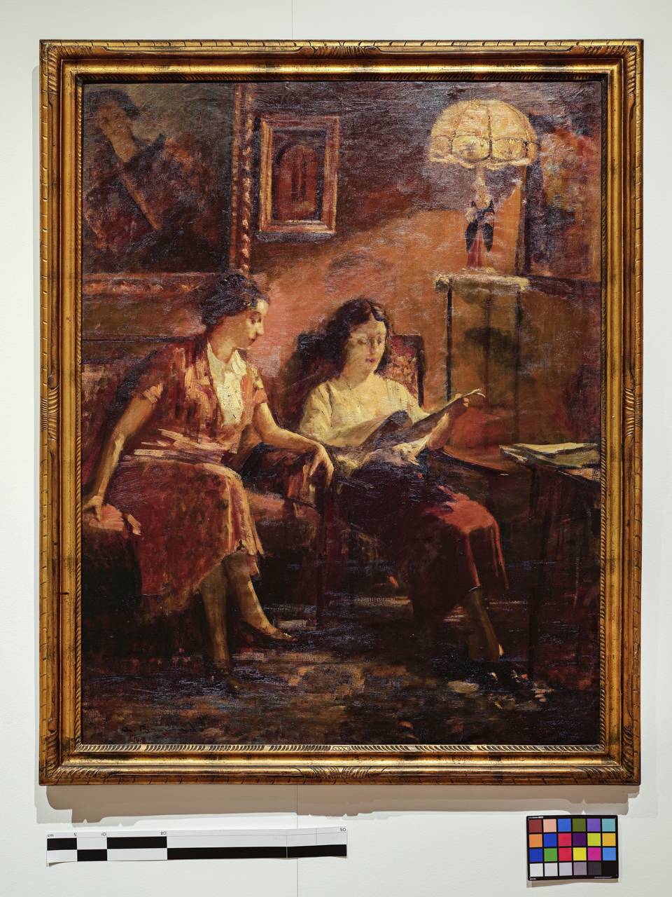 Notturno, Ritratto di due donne in interno domestico (dipinto, opera isolata) di Angelo Brando - ambito Italia meridionale (anni trenta XX)