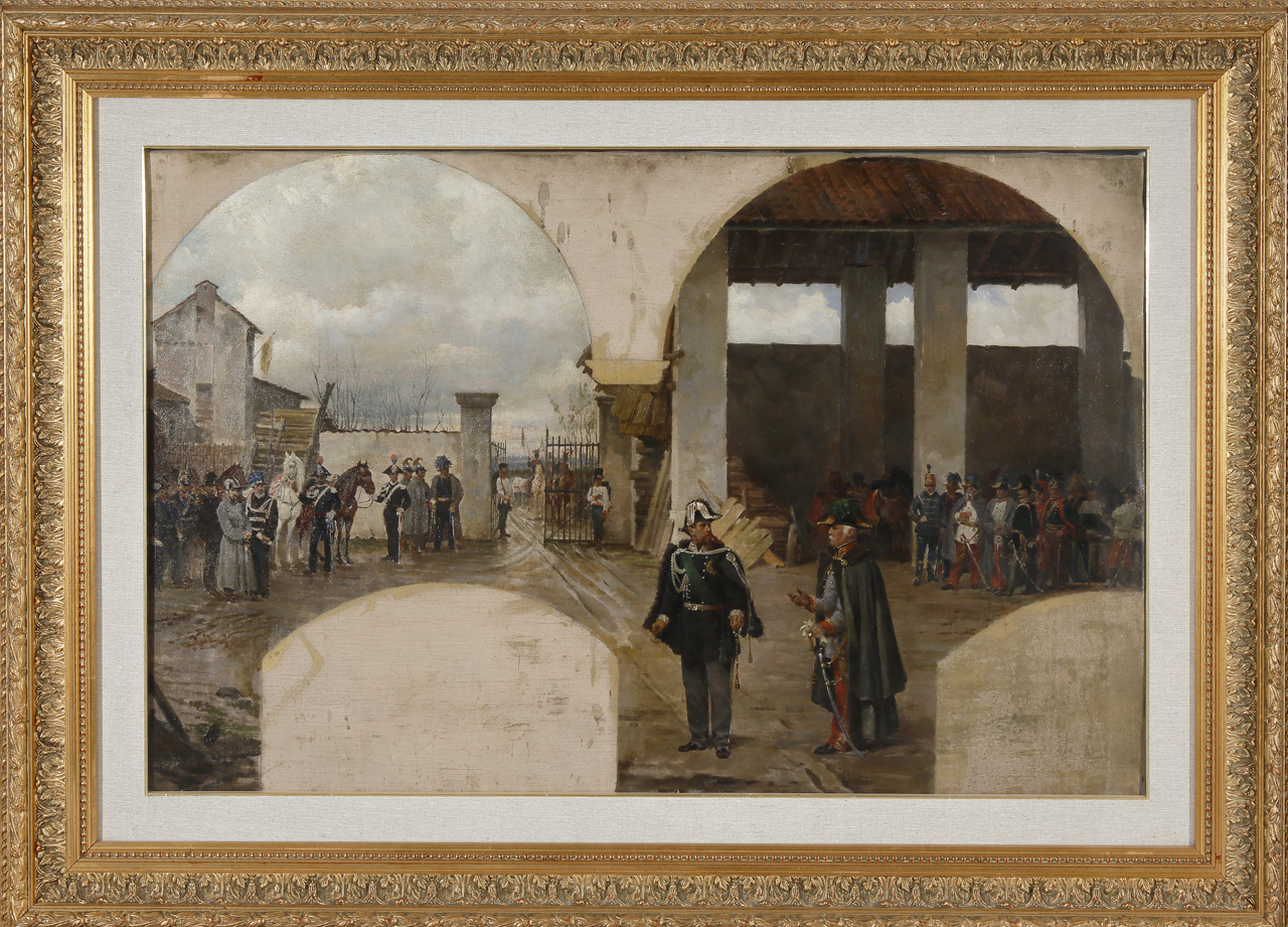 incontro tra Vittorio Emanuele II e il generale Radetzky alla cascina di Vignale (dipinto) di Aldi Pietro (XIX)