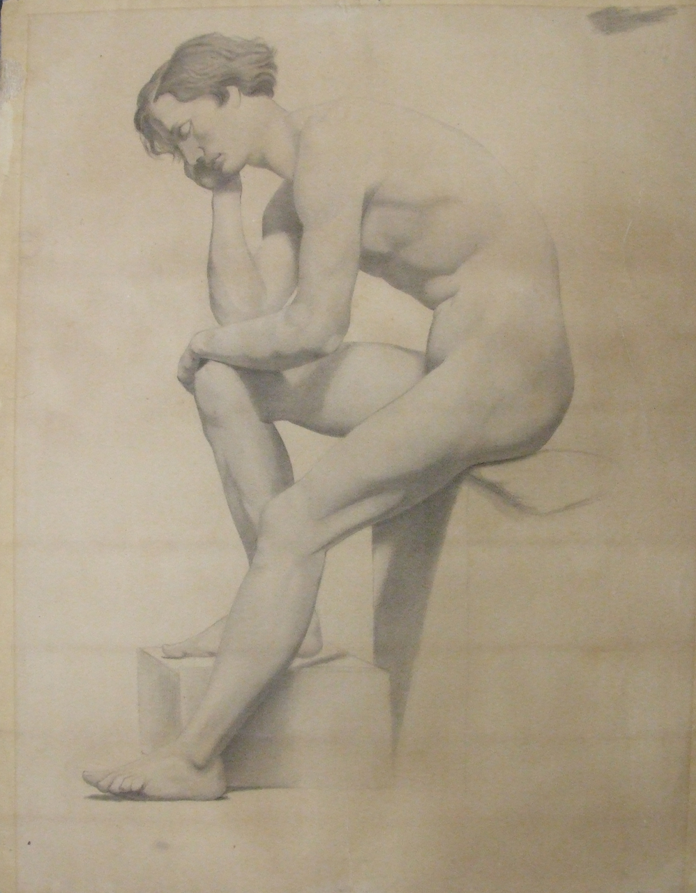 nudo maschile seduto di profilo (disegno) di Aldi Pietro (XIX)