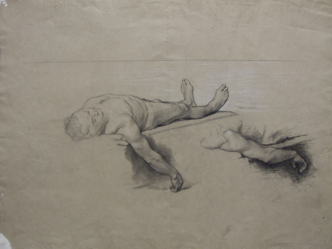 Studio del corpo di Pompeo Magno nel dipinto I funerali di Pompeo Magno, studio di Pompeo Magno disteso e studio di braccio (disegno) di Aldi Pietro (XIX)