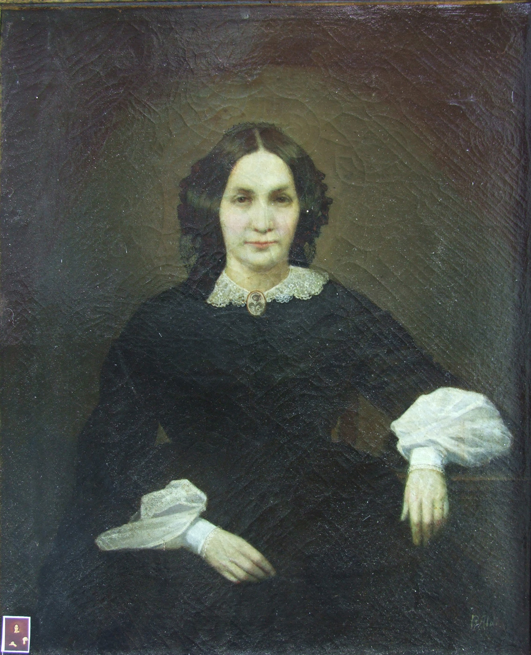 Ritratto di signora in nero, ritratto a mezza figura di donna (dipinto) di Aldi Pietro (XIX)