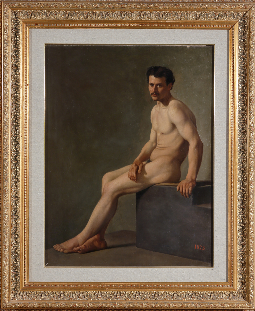 Studio di nudo maschile, studio di nudo maschile seduto e di profilo (dipinto) di Aldi Pietro (XIX)