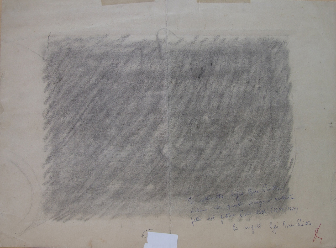 Studio per il dipinto Luisa Strozzi, interno con figura femminile e figura maschile (disegno) di Aldi Pietro (XIX)