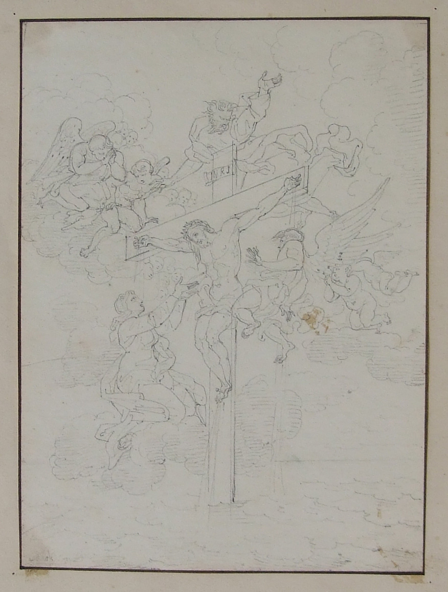 Copia dall'incisione Sanguis Christi di Francois Spierre dal disegno di G.L. Bernini, Cristo crocifisso che versa il suo sangue (disegno) di Aldi Pietro (XIX)