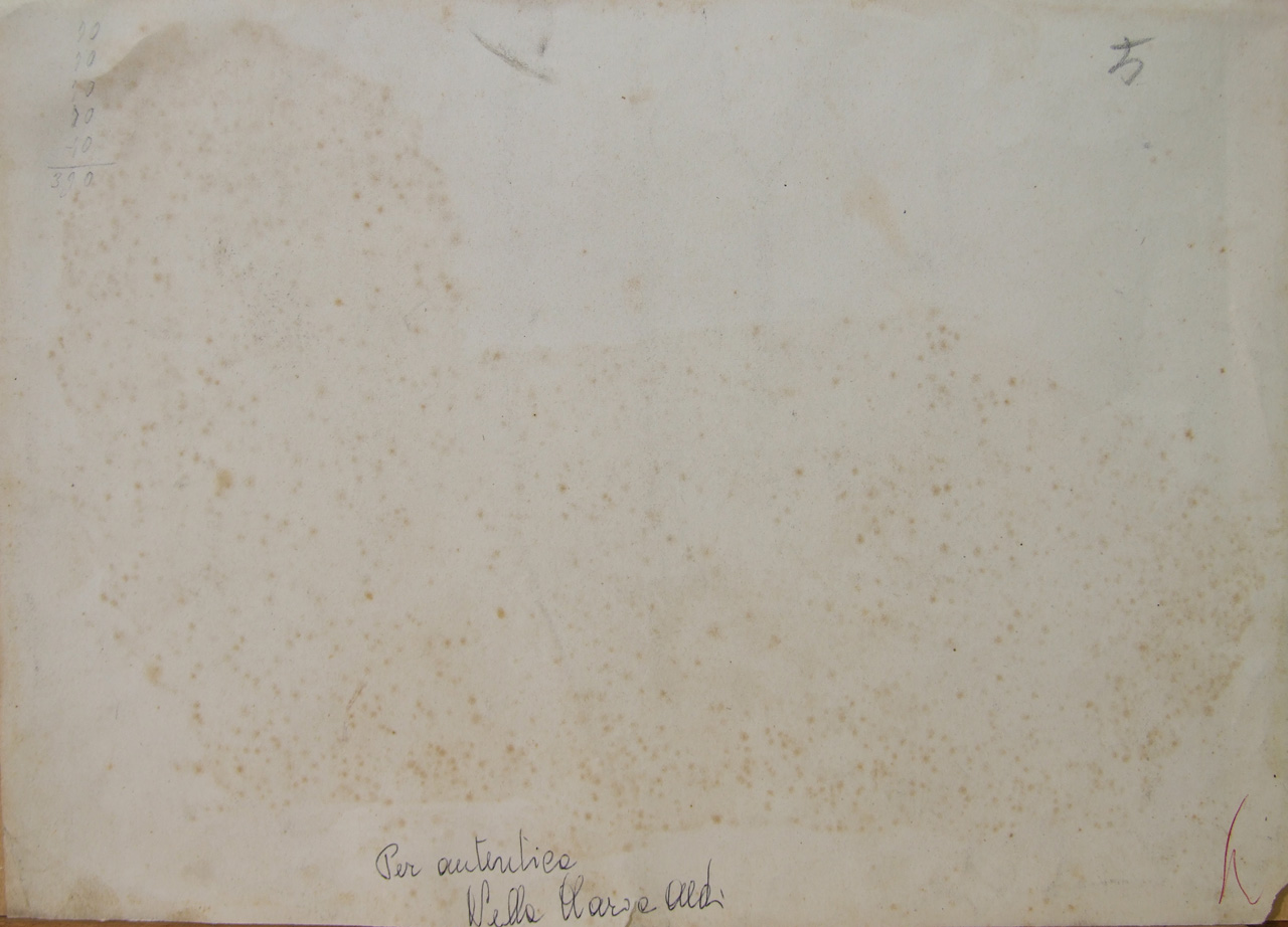 Paesaggio, paesaggio con sentiero, rocce e piante e interno con figure (disegno) di Aldi Pietro (XIX)