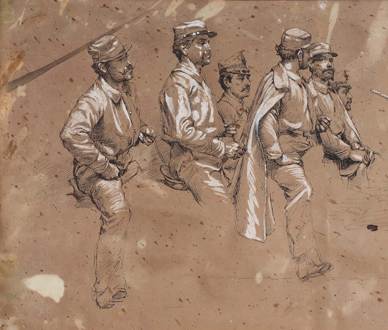 garibaldini a cavallo, studio di garibaldini in sella (disegno) di Aldi Pietro (XIX)