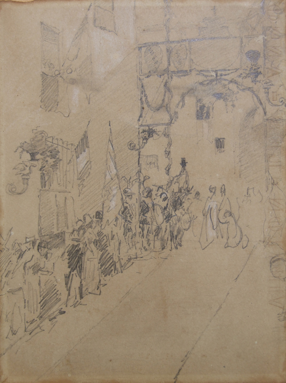 Corteo risorgimentale per le strade di Siena, corteo nella città di Siena (disegno) di Aldi Pietro (XIX)