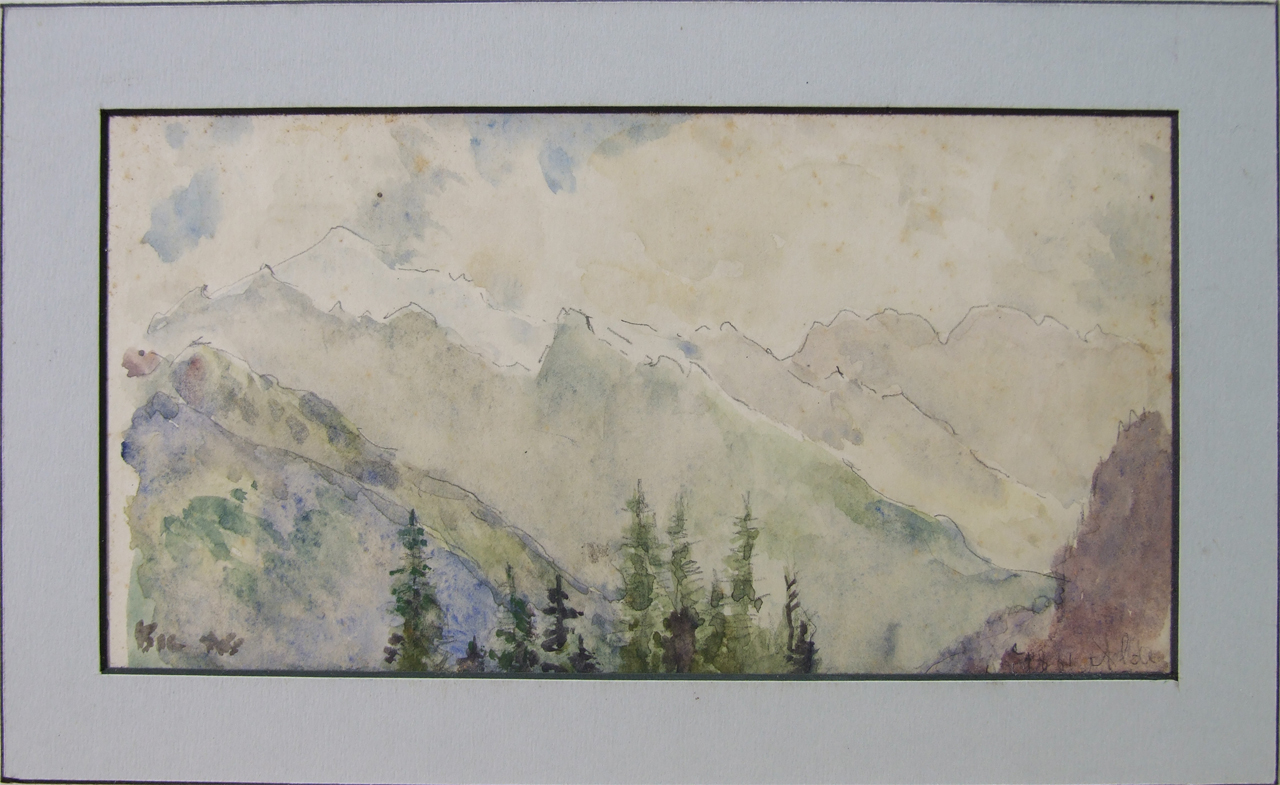 Paesaggio alpino, paesaggio montano (disegno) di Aldi Pietro (XIX)