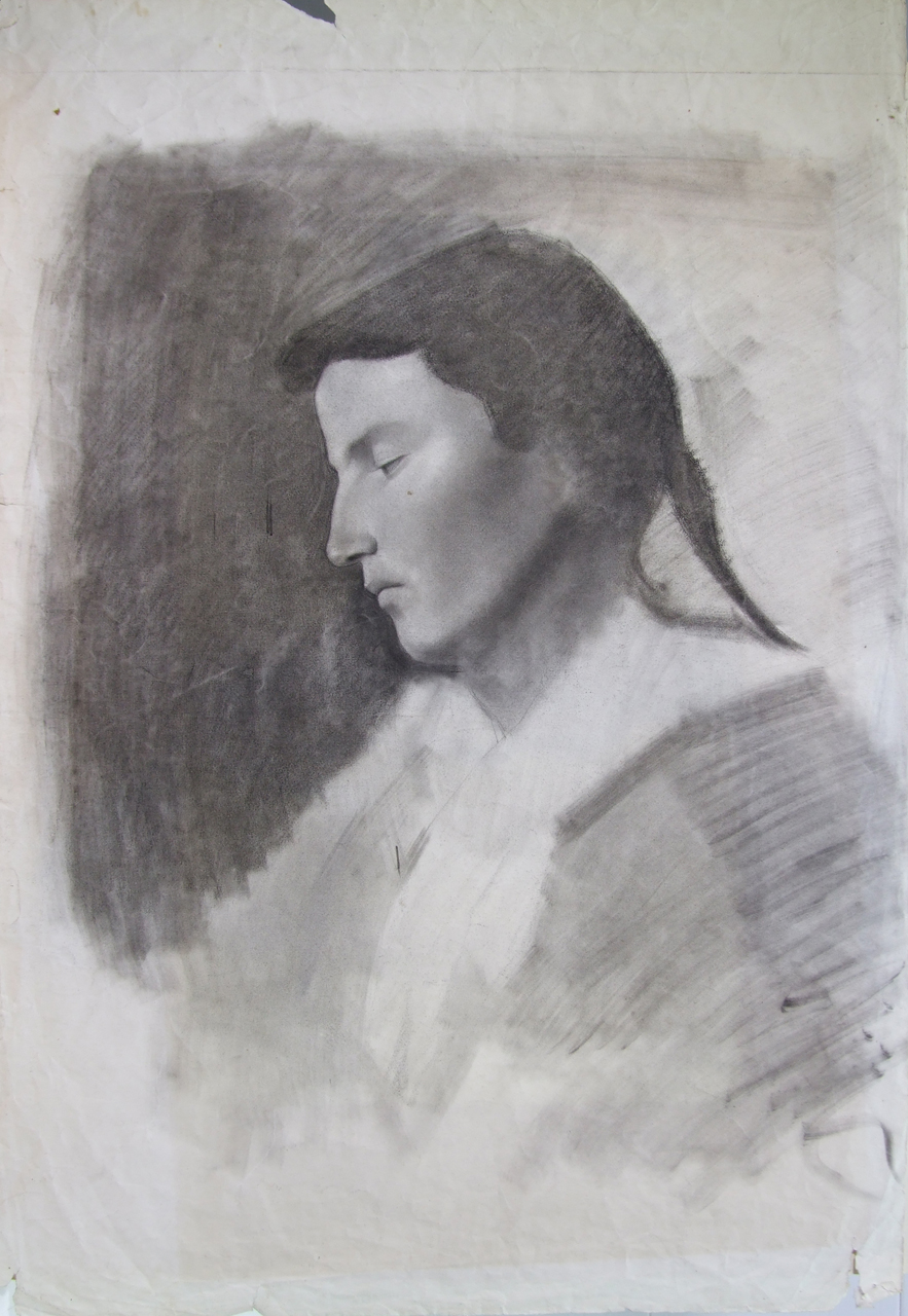 Doppio ritratto di uomo e di donna, ritratto di donna di profilo, ritratto di uomo di tre quarti (disegno) di Aldi Pietro (XIX)