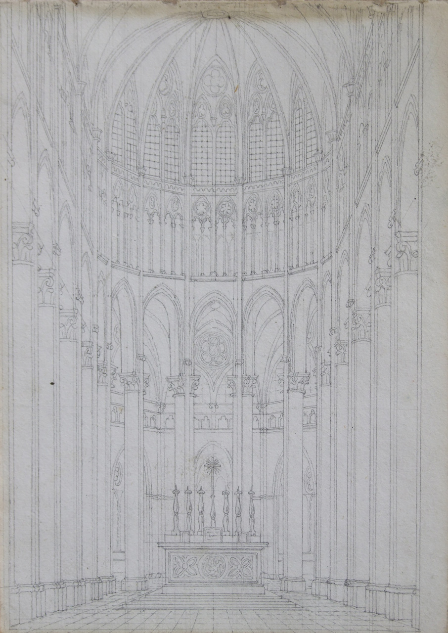 Interno dell'abside di Saint-Denis, abside di chiesa gotica (disegno) di Aldi Pietro (XIX)