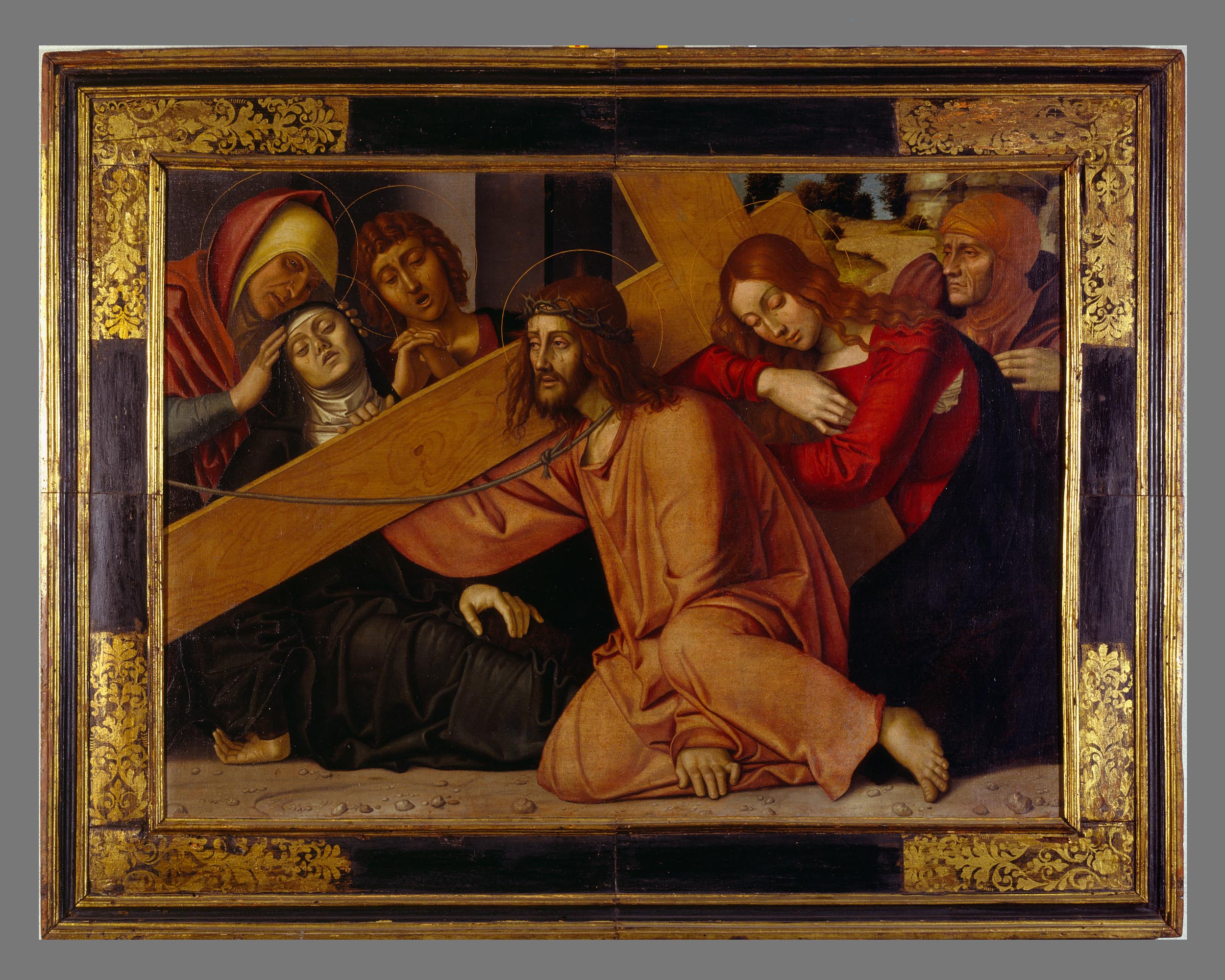 Andata al Calvario, salita di Cristo al monte Calvario (dipinto, opera isolata) di Bonsignori Francesco (sec. XVI)